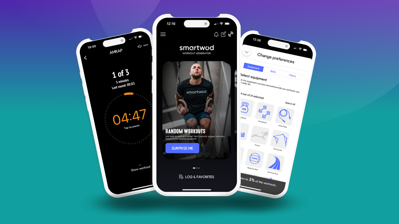 Abbildung der SmartWOD Workout Timer App und der SmartWOD Workout Generator App.