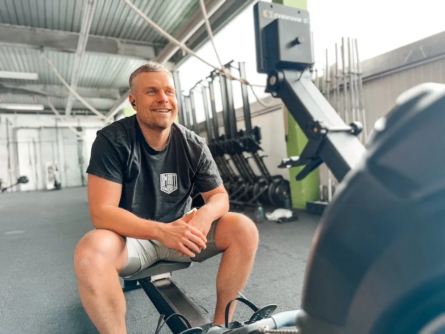 athlete on a rowing machine