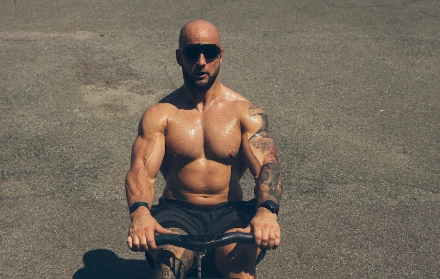 Athlete on a rowing machine