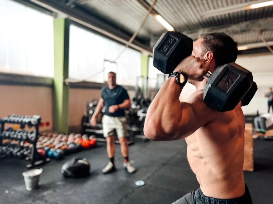 Athlete with dumbbells
