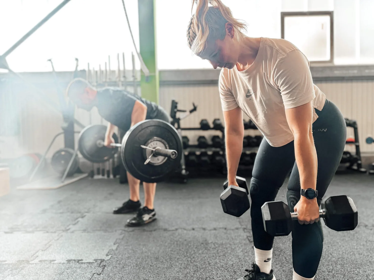Athletes who train with dumbbells and barbells