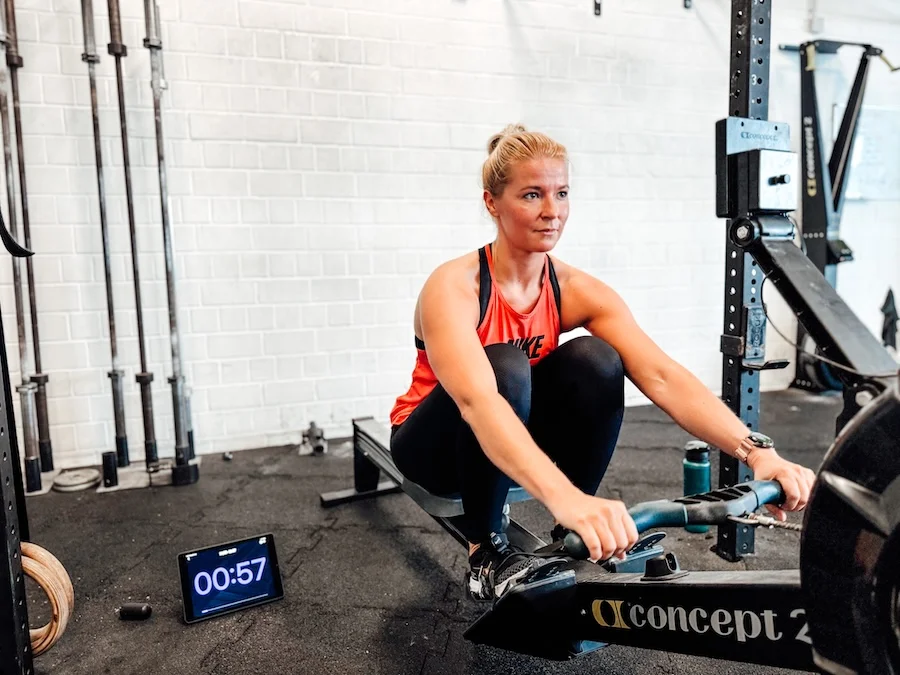 Female athlete rowing