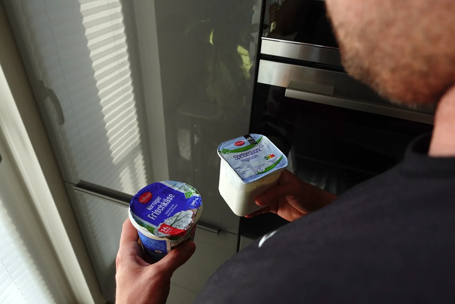 Man who holds protein foods