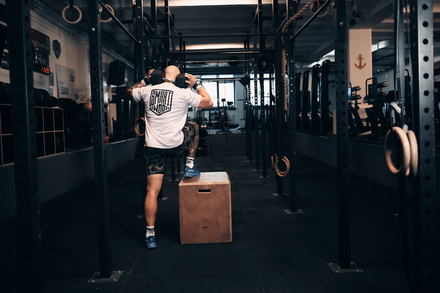 SmartWOD Athlet, der Box Step-Over macht