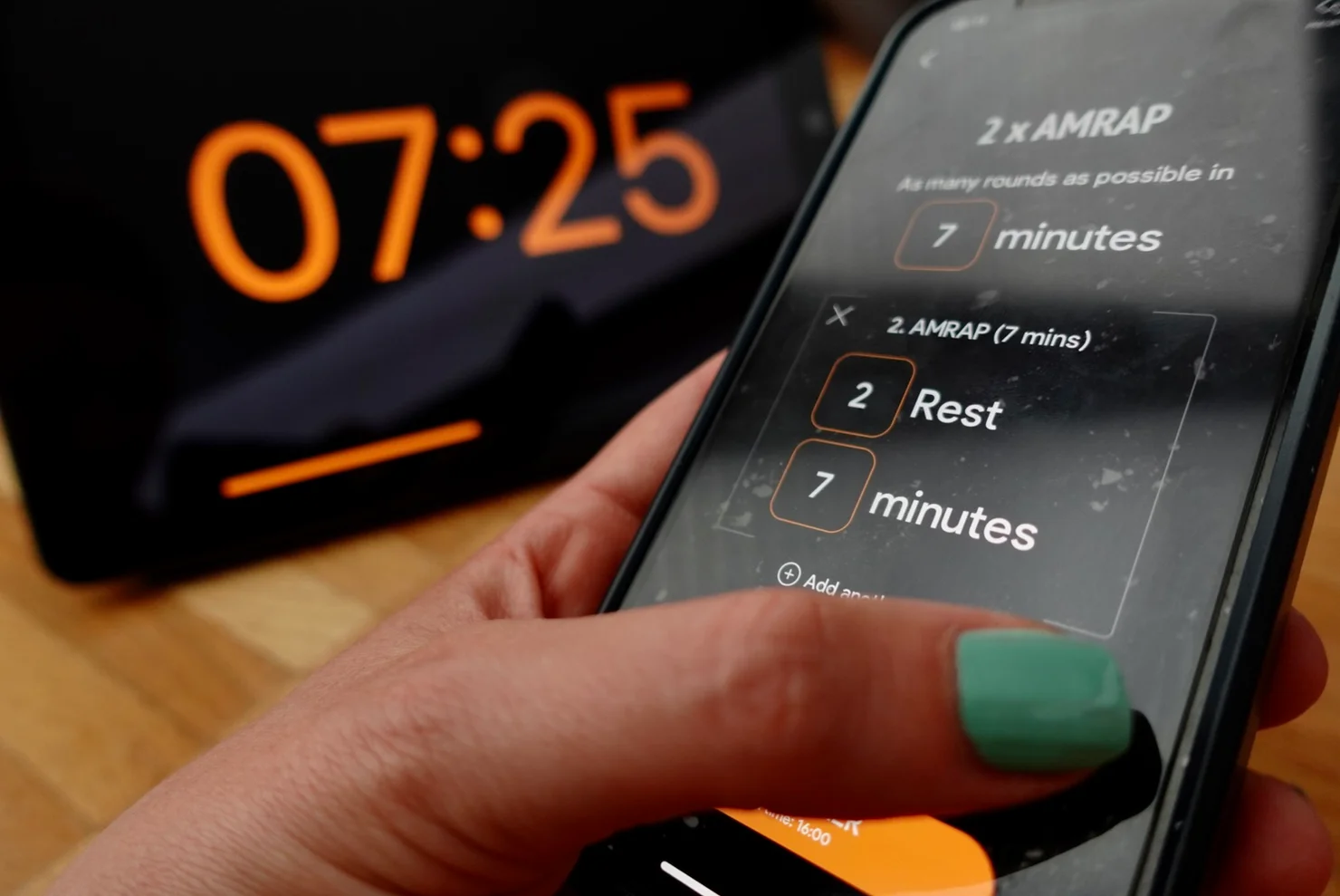 SmartWOD Timer app on a smartphone and tablet