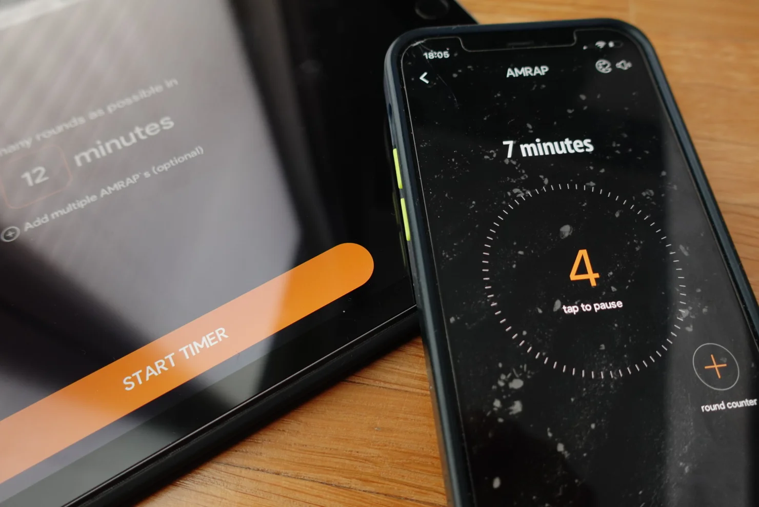 SmartWOD Timer on iPhone and tablet